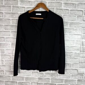 Chaiken Solid Black 100% Cashmere Hook & Eye Cardigan Sweater Womens LARGE